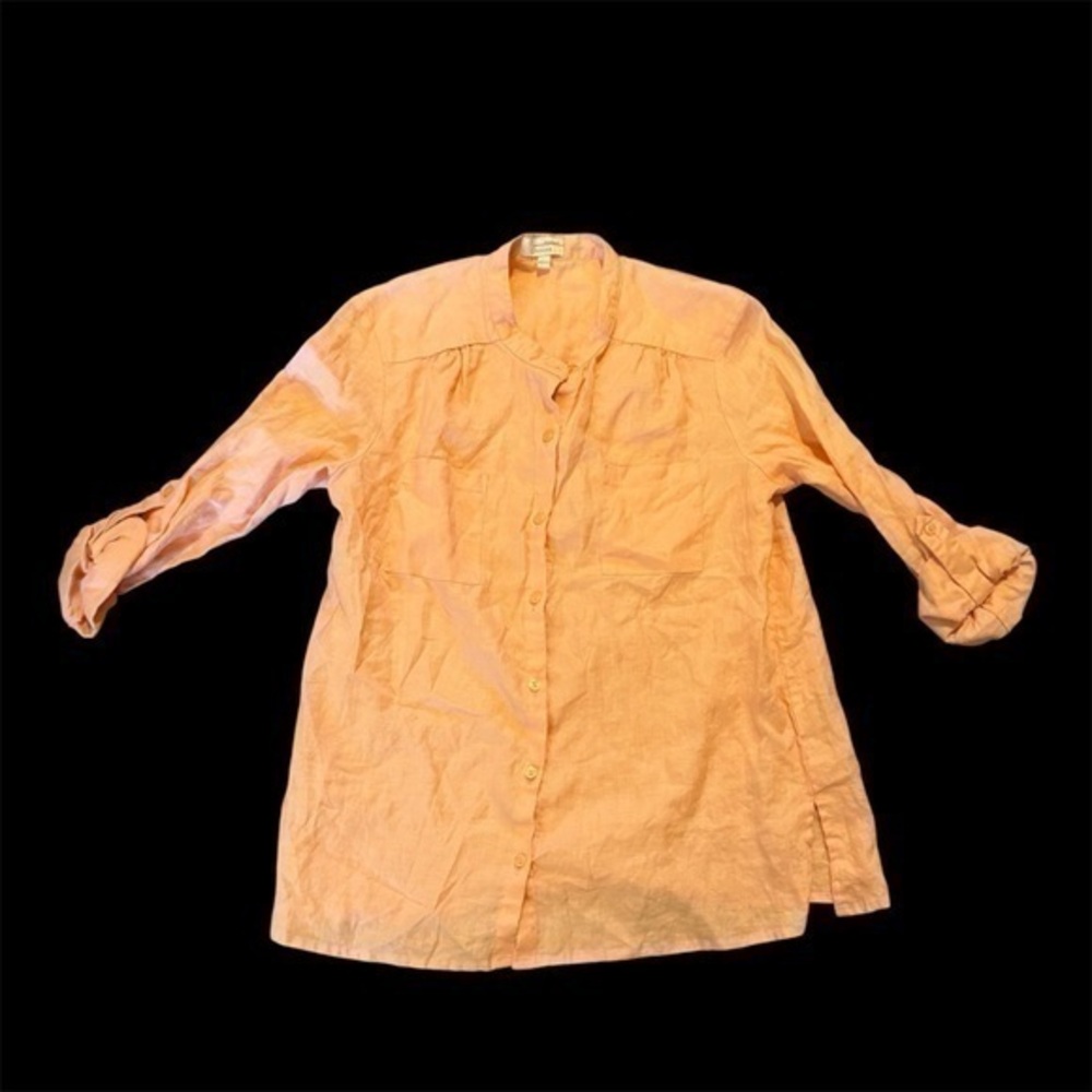 Orange Weekend Choices 100% linen button down shirt